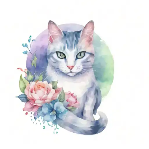 Cat With Floral Background