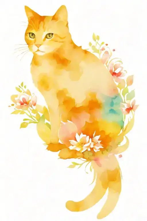 Cat With Floral Background