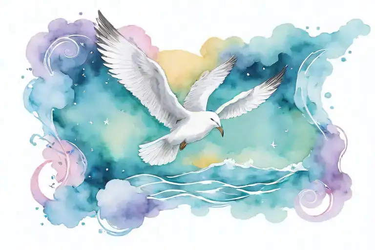 Seagull Flying And Star Sign