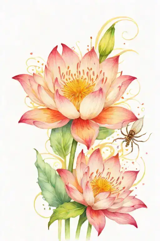 Lotus Flower Embracing Spider Lily Flower