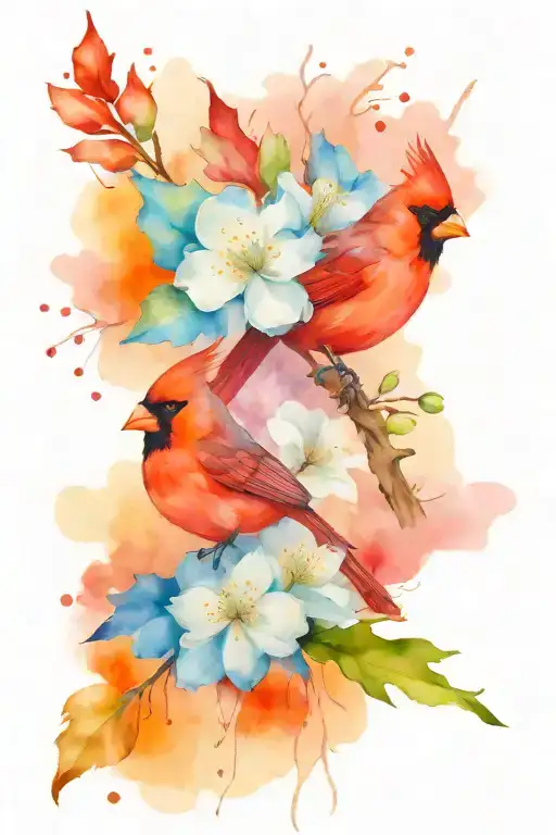 Cardinal And Flowers