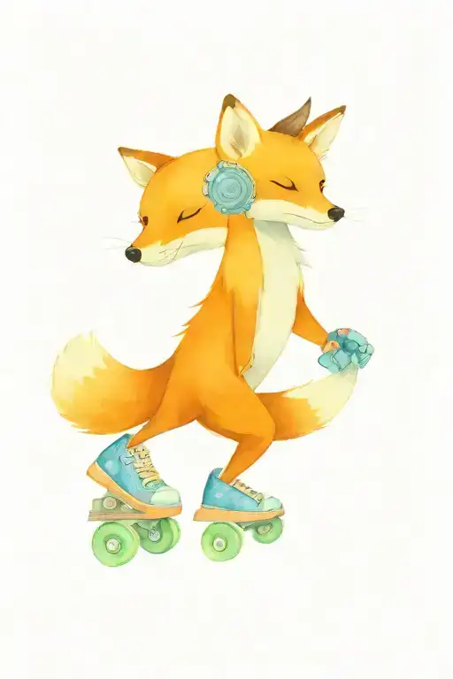 Fox Holding A Pair Of Roller Skates By It Mouth