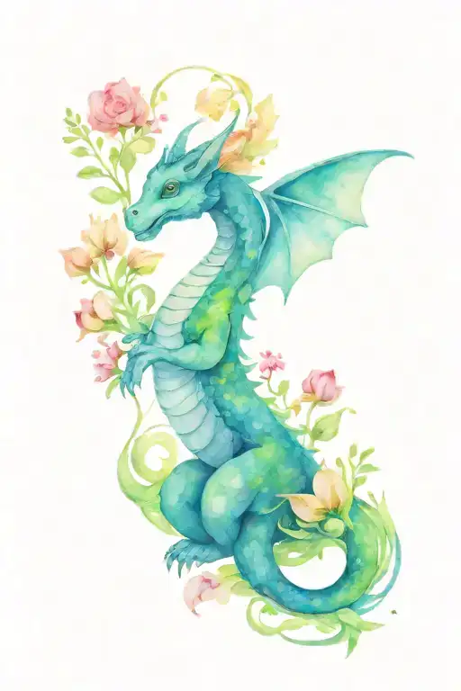 Cute Dragon Surrounded By Pretty Flowers
