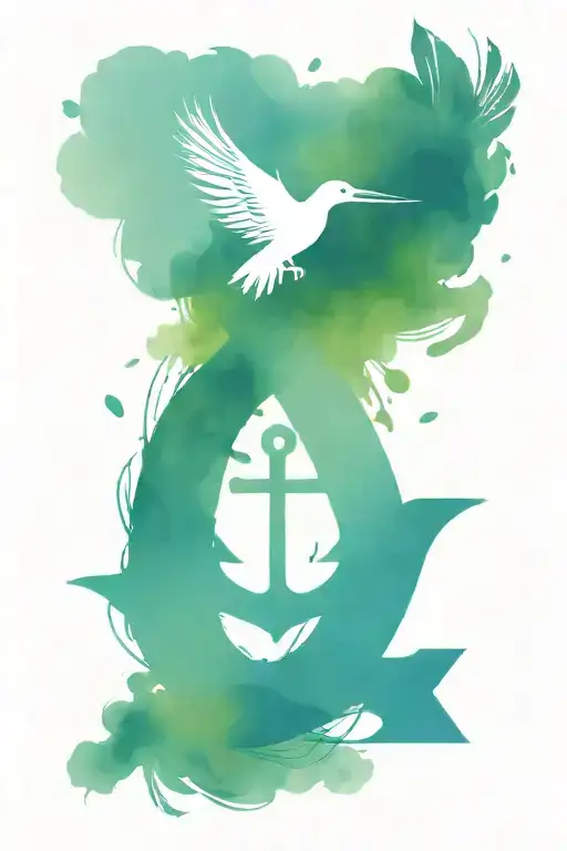 Infiniti Symbol With Anchor And Feather And Birds Flying
