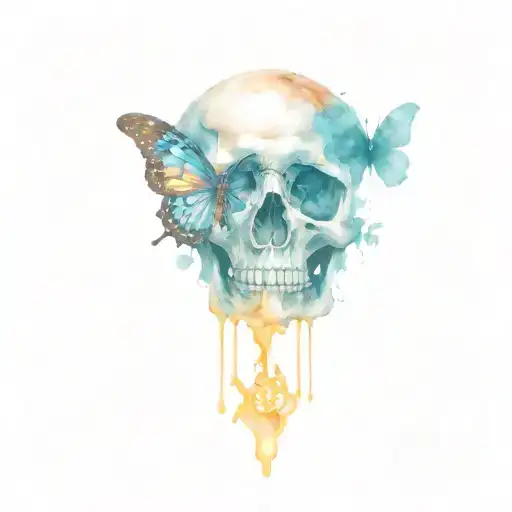 Skull And Butterfly And Clock Melting