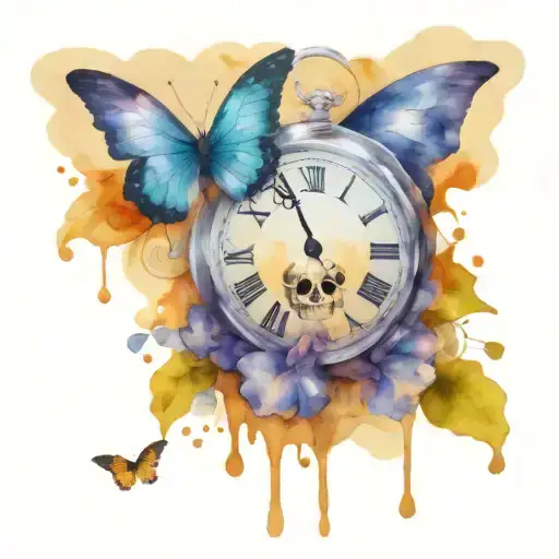 Skull And Butterfly And Clock Melting