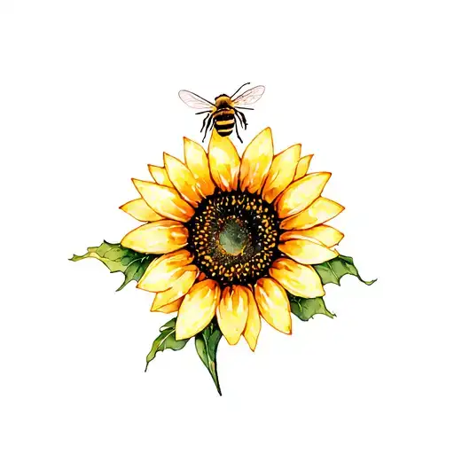 Honey Bee On Sunflower Tattoo Design