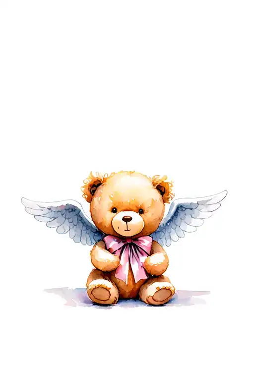 Teddy Bear With Angel Wigs And Ribbon Going