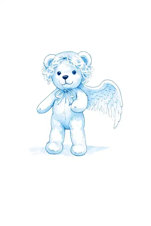 Teddy Bear With Angel Wigs And Ribbon Going