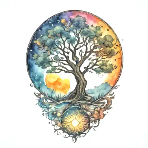 Tree Of Life And Sun And Moon