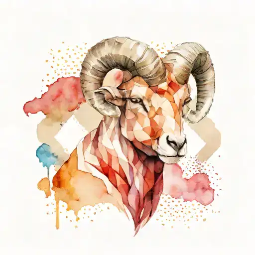 Aries In Half Realistic And Half Geometric Style