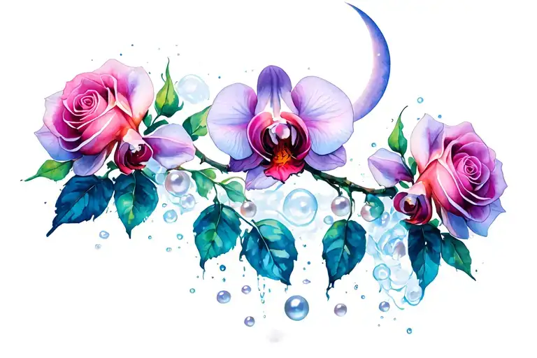 Roses Orchid Moon Pearls Water