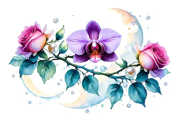 Roses Orchid Moon Pearls Water