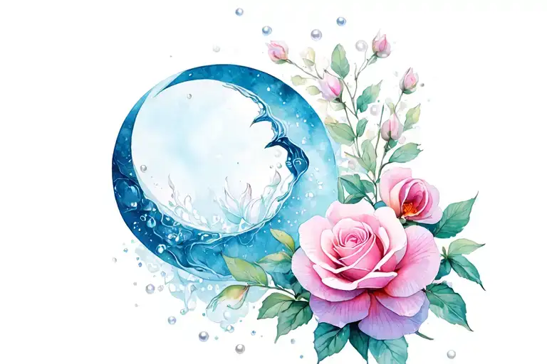 Crescent Moon Roses Orchid Pearls Water