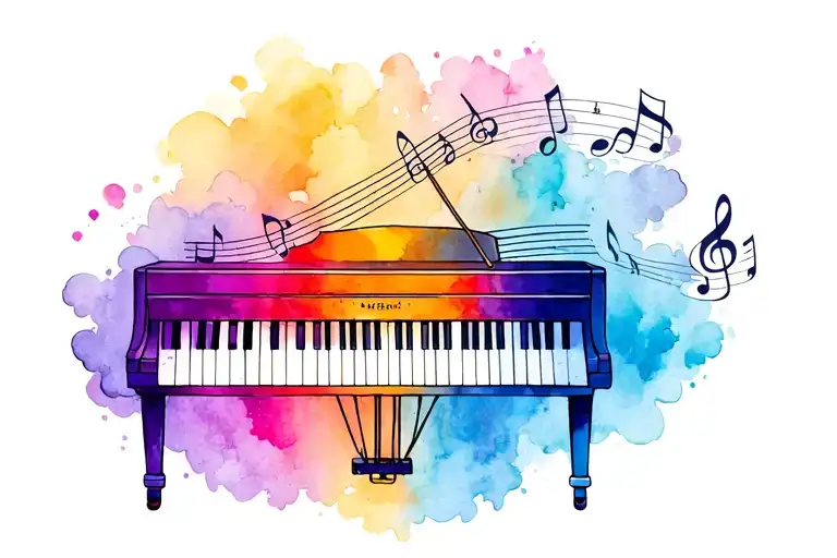 Piano Keys With Musical Notes & Clouds In Background