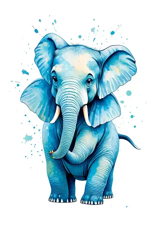Baby Elephant Playing With Word Blocks Coverd In Paint Splatter