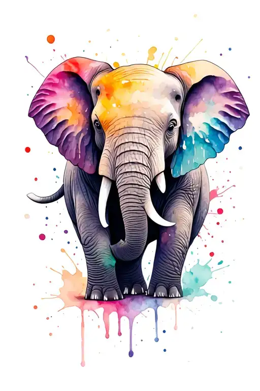 Baby Elephant With Wordblocks Coverd In Paint Splatter