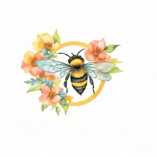 A Bee Pollinating A Circle Of Flowers In A Whimsical Style