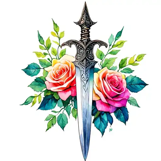 Dagger With Roses Growing