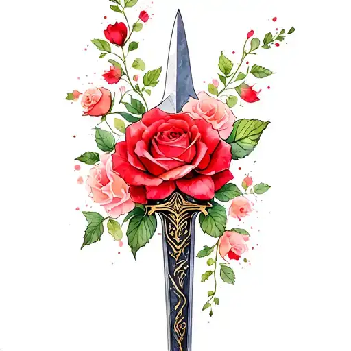 Dagger With Red And Pink Roses Growing