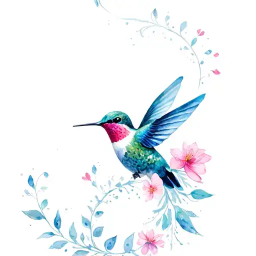 Humming Bird Whis Flowers And Mandala Design
