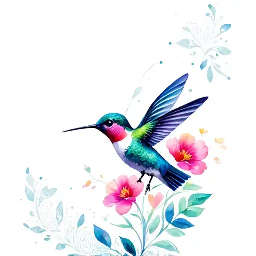 Humming Bird Whis Flowers And Mandala Design