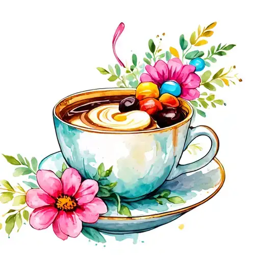Coffee Cup Filled With Candy With Flowers
