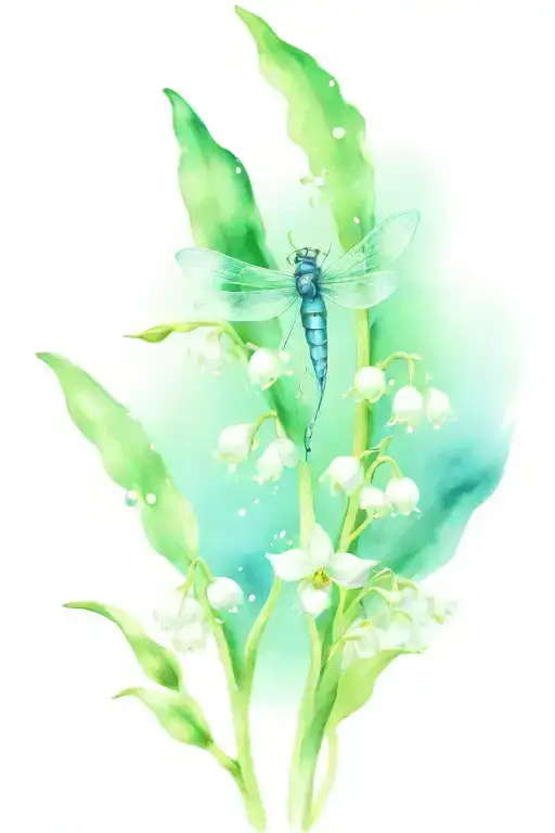 Lily Of The Valley Flowers With Dragonfly And Shining Star