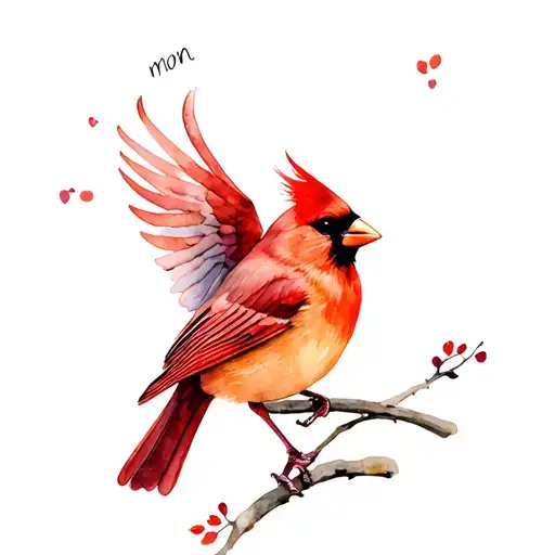 Female Cardinal Perched With Mom Written Into The Wing