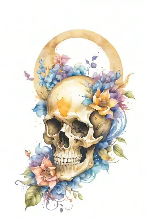 Skull And Flowers With Moon