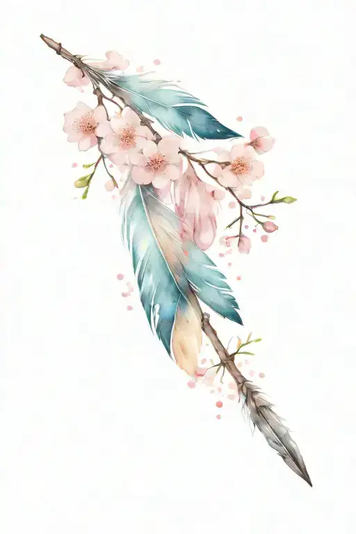 Feather Around Arrow Surrounded By Cherry Blossoms