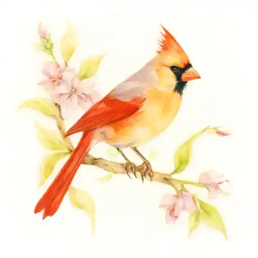 Lilac Flowers Cardinal Bird Perched