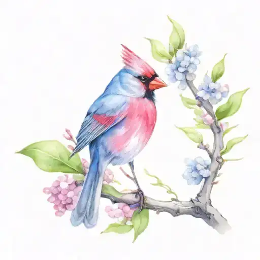 Lilac Flowers Cardinal Bird Perched