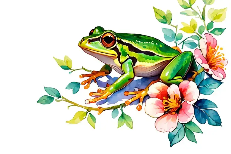 Frog And Flowers On Vine