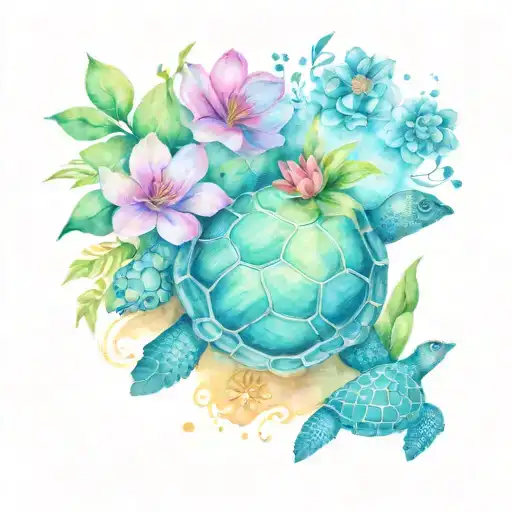 Flowers Growing With Turtle In Center Surrounded