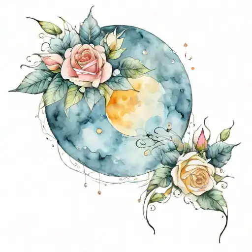 Moon And Rosses Surrounding A Back
