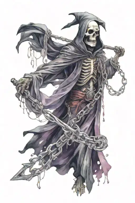 Full Body Grim Reaper Wrapped In Chains Duel Wielding Scythes