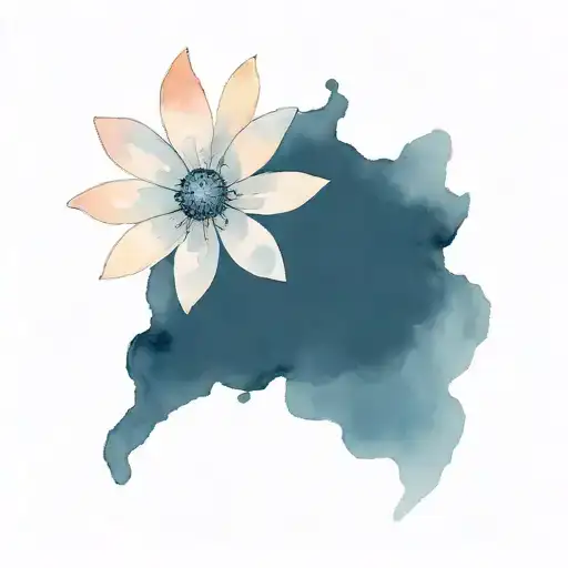 Sakura Petals And Midnight Blue Flowers Intertwined With A Daisy