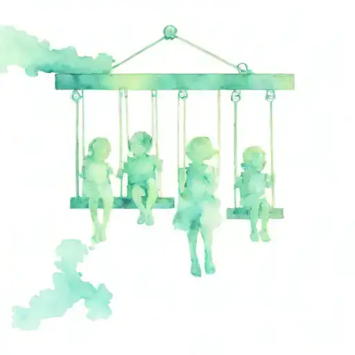 3 Silhouettes Of Children On A Swing Hanging