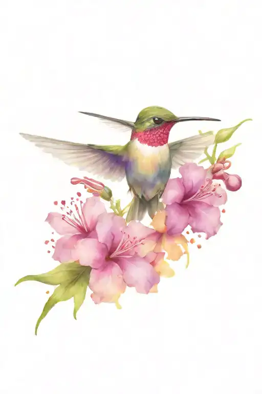 Hummingbird With Flowers Surrounding