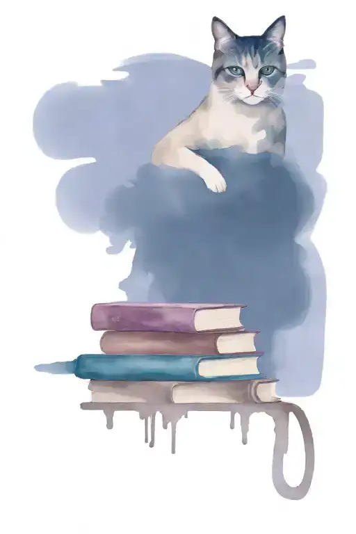 Coffee Stain Background With Stack Of Books And Cat