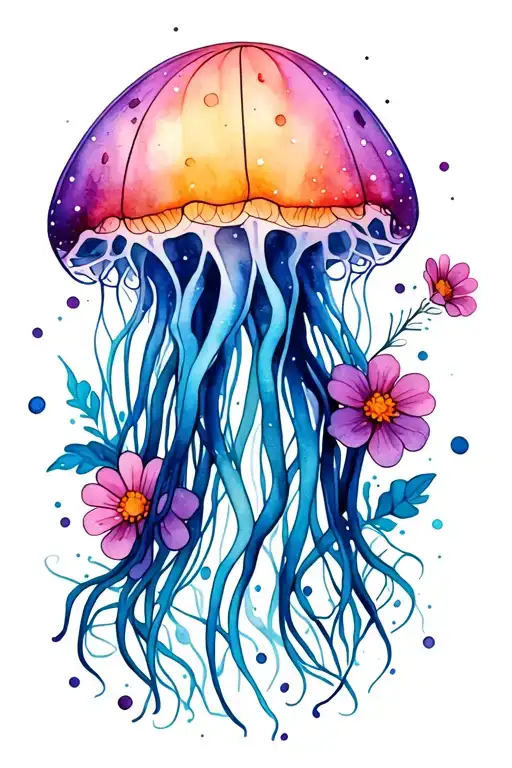 Galaxy Jellyfish With Flowers In The Tenticles