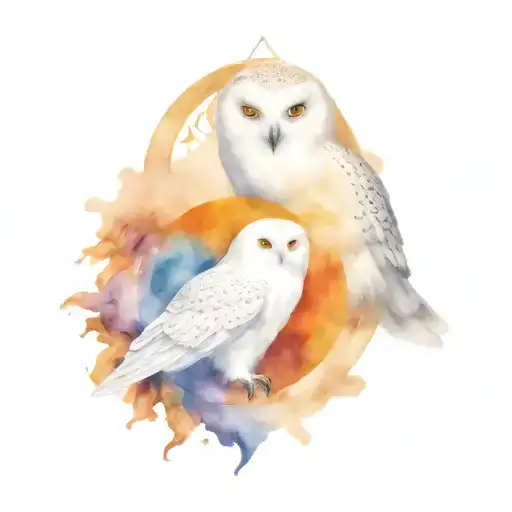 Snowy Owl And Norse Compass Intertwined