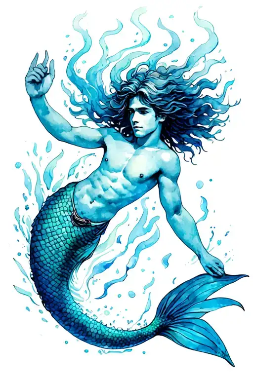 Hairy Chested Male Mermaid Swimming