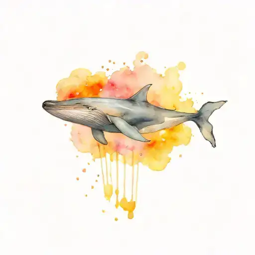 A Whale Flies Like A Rocket From A Cloud Into Space