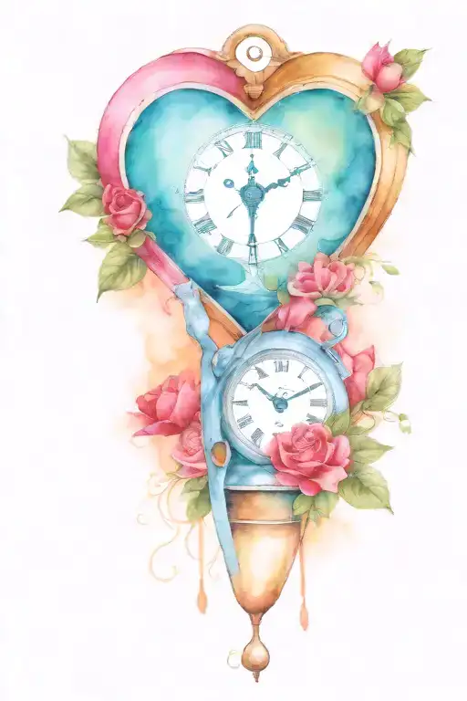 Heart Pocket Watch And Hourglass Filled