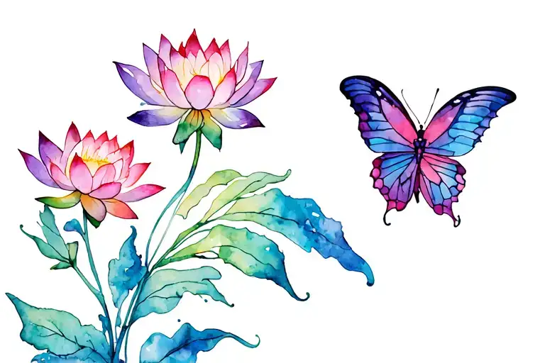 Lotus And Weed And Semi Colon Butterfly