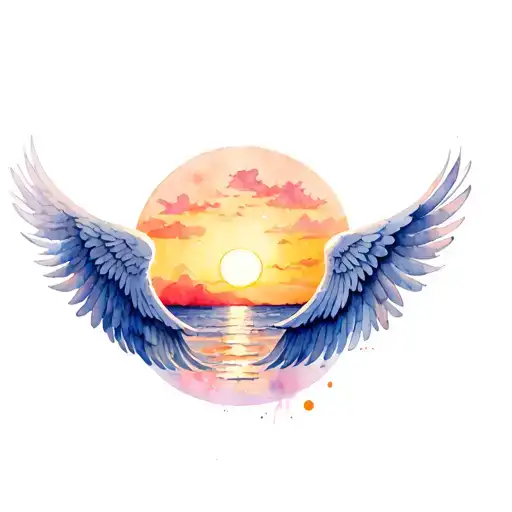 Angel Wings Wrapped Around Sunset Scene