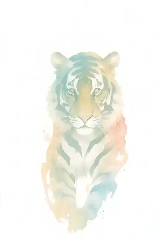 Tiger Looking Through American Flag Intertwined