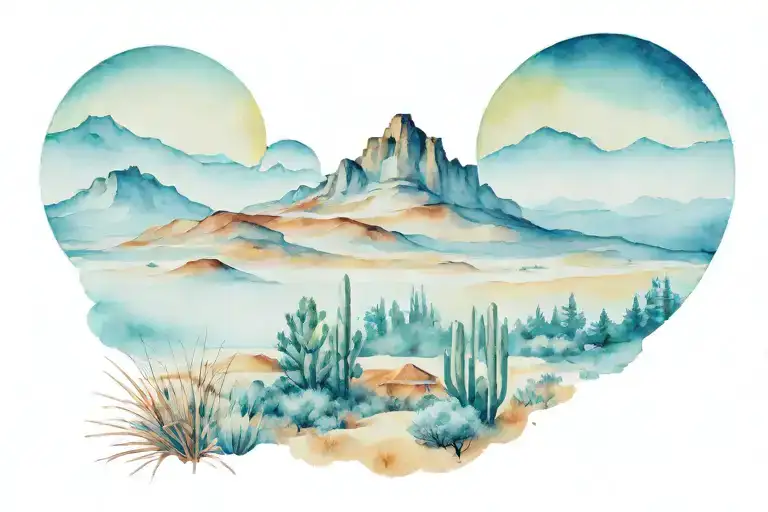 Desert Landscape And Pacific Northwest Mountain Landscape